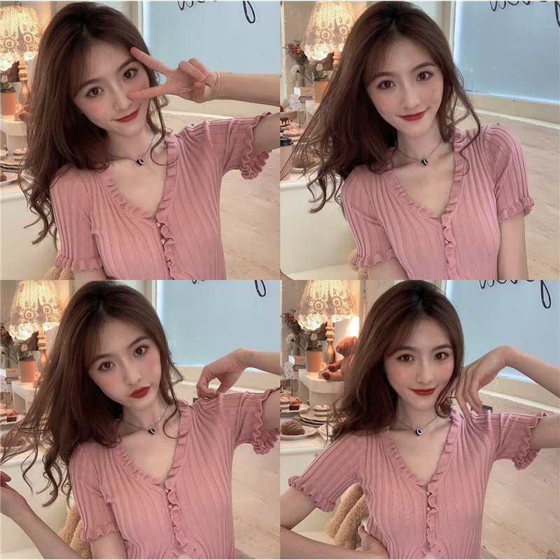 Xiaozhainv Áo Thun Tay Ngắn Màu Trơn Phong Cách Hàn Quốc