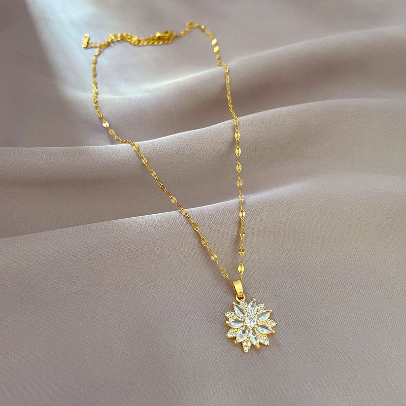 Dây Chuyền Thép Titan Mạ Vàng Đính Đá Sang Trọng Cho Nữ