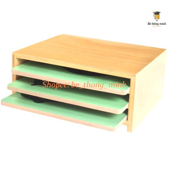 Giáo cụ Montessori - Kệ 3 tầng đựng tranh ghép sinh học (không kèm tranh ghép)