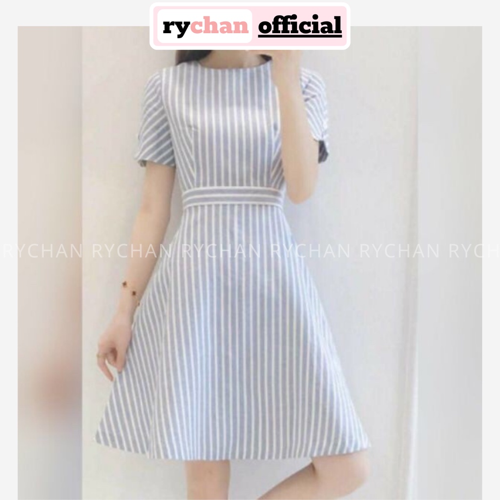 [ẢNH THẬT CUỐI] DX647 - Đầm Xòe Sọc Tay Lỡ Đơn Giản