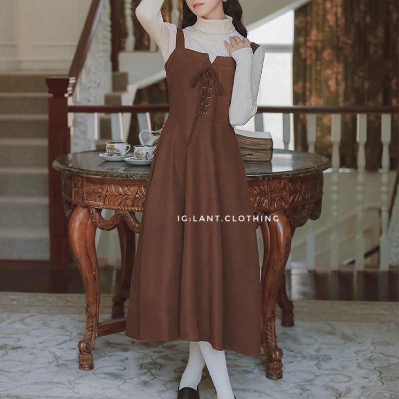 váy yếm nhung tăm đan dây