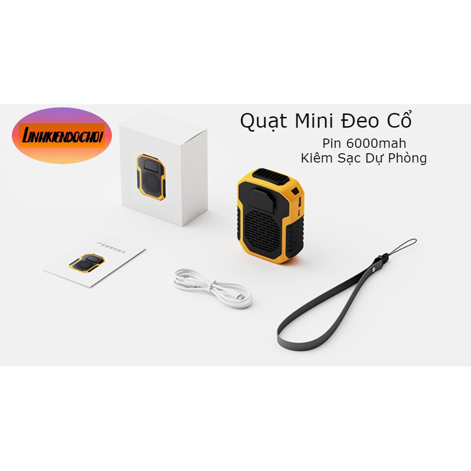 Quạt mini đeo cổ tích điện , Mini Cầm Tay Đeo thắt lưng DQ215 pin 6000Mah có cổng sạc ĐT