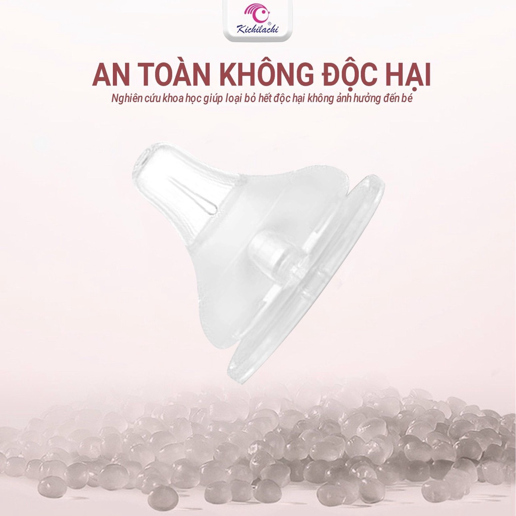 Núm vú bình sữa cổ rộng Kichilachi, núm ti bình sữa silicon siêu mềm (lắp vừa bình Moyuum,Pigeon)
