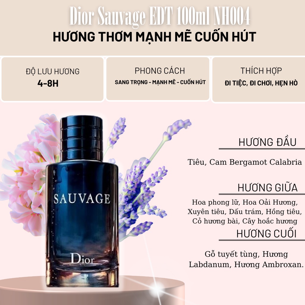 Nước hoa nam Sauvage bản EDT dung tích 100m - Dầu thơm nam hương thơm nam tính mạnh mẽ cuốn hút NH004