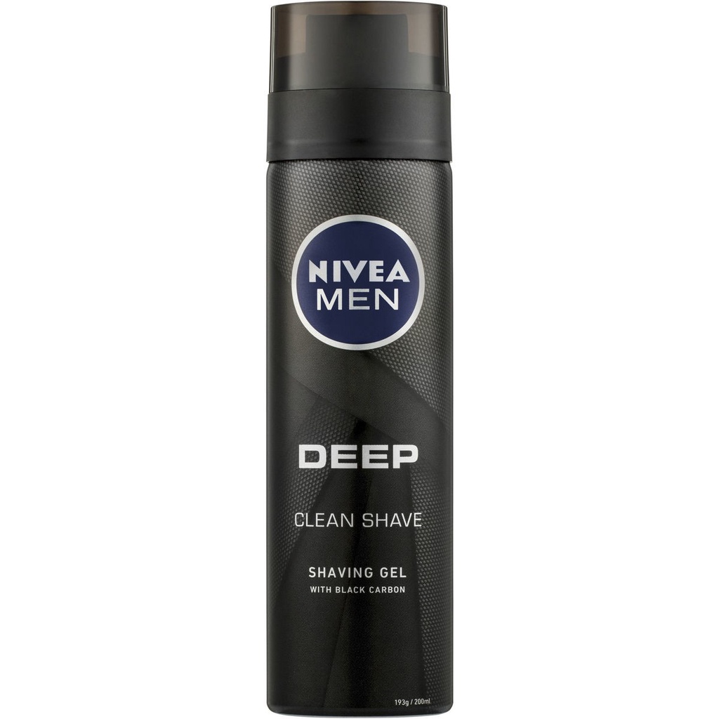 Gel cạo râu sạch sâu chứa than hoạt tính NIVEA Men DEEP Clean Shaving Gel With Natural Charcoal 198g (Mỹ)