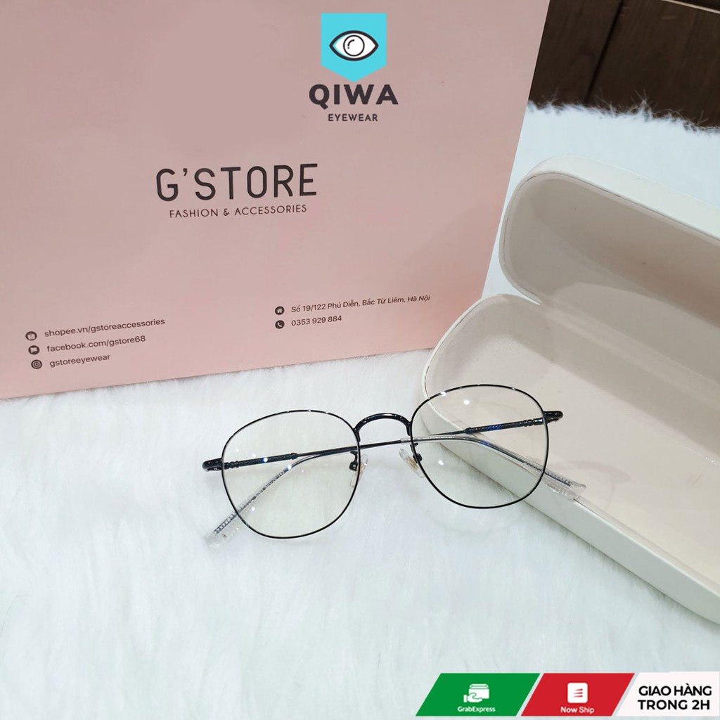 Gọng kính cận kim loại mắt dáng tròn vuông Qiwa Eyewear 5261, Kính cận mắt tròn nữ