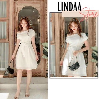 Đầm dự tiệc voan lệch vai mini dress