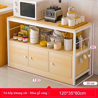 Kệ lò vi sóng, kệ bếp đa năng chứa nồi niêu xoong chảo, bát đĩa chất liệu gỗ MDF chống ẩm