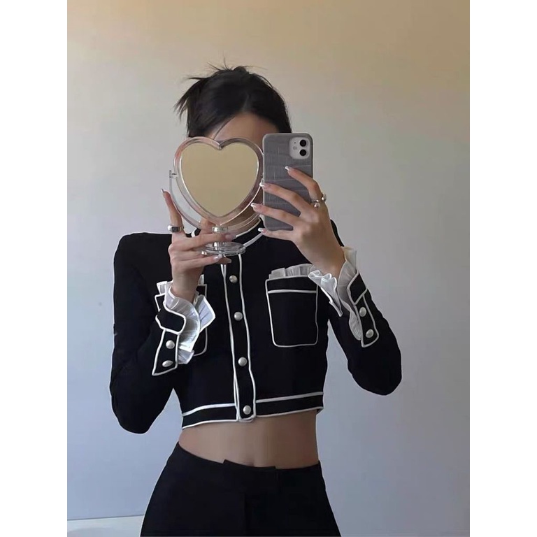 Áo Khoác Cardigan Dệt Kim Mỏng Tay Dài Màu Sắc Tương Phản Thời Trang Mùa Xuân Cho Nữ