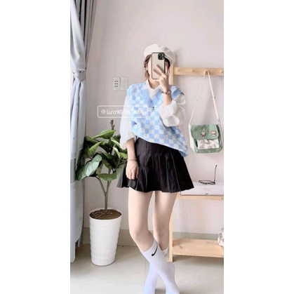 Ghile kẻ Caro 3màu phong cách Hàn Quốc