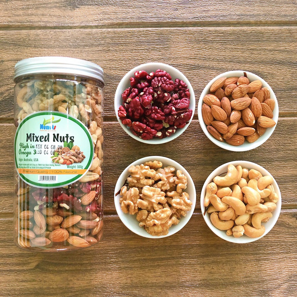 MIX 4 HẠT DINH DƯỠNG (ÓC CHÓ VÀNG, ÓC CHÓ ĐỎ, HẠNH NHÂN, HẠT ĐIỀU) ĂN LIỀN , SẤY GIÒN RẤT NGON