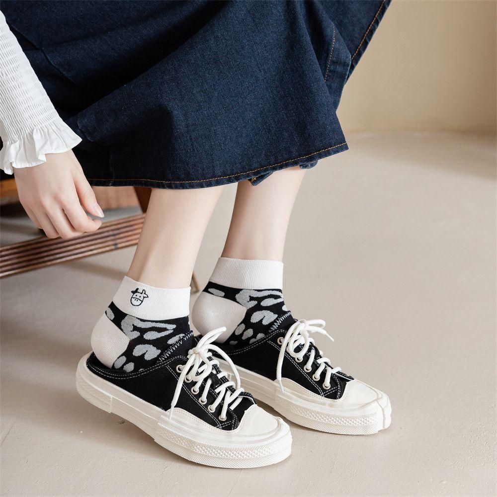 MOCHO Vớ Cotton Cổ Ngắn Họa Tiết Sọc / Trái Tim / Bò Sữa Dễ Thương Thời Trang Cho