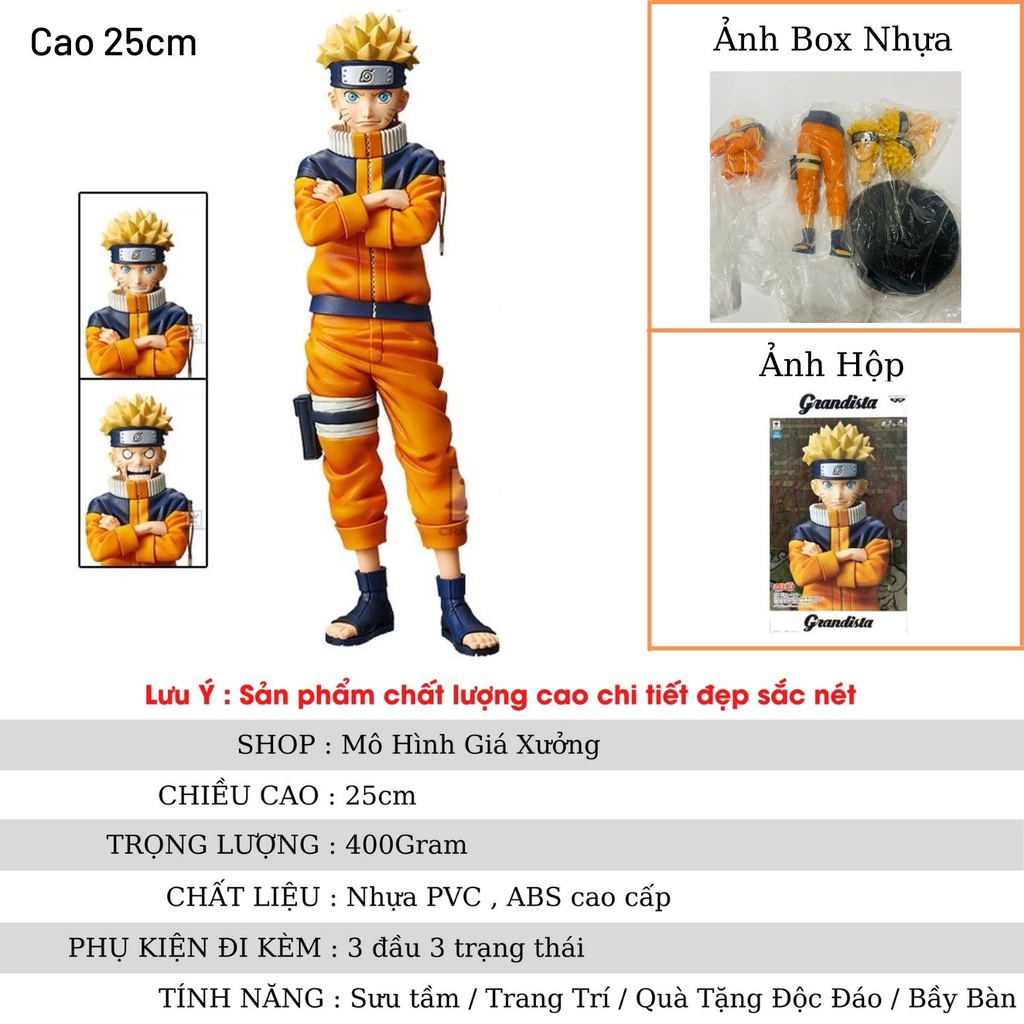 Mô Hình Uzumaki Naruto Grandista ( 3 Đầu ) - Cao 25cm -  Hokage Làng LÁ  Jinchuriki Cửu Vĩ Shippuuden - Tượng Figure