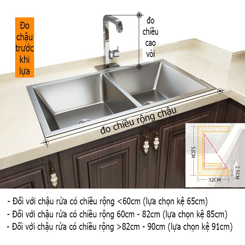 [KỆ INOX] Giá kệ nhà bếp để chén bát đĩa đặt trên chậu rửa bằng inox 304 cao cấp (cỡ 65cm, 85cm, 91cm) - Màu trắng