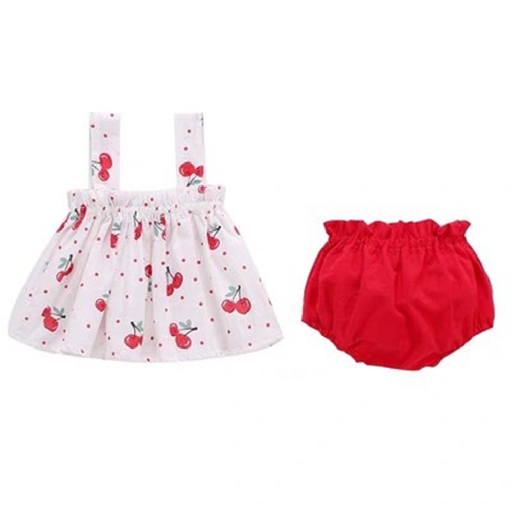 Set Đồ 2 Món Gồm Đầm In Hình Trái Cherry + Quần Lót Họa Tiết Trái Chanh Dễ Thương Cho Bé Gái