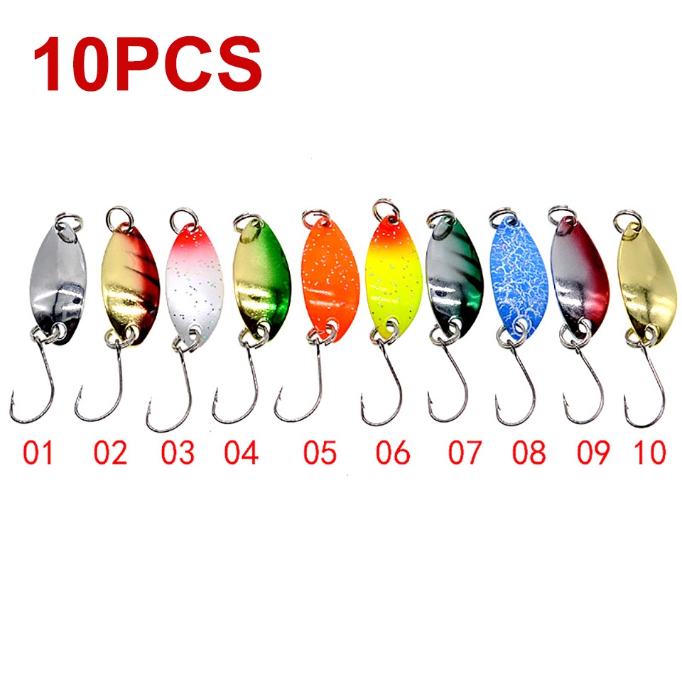 Set 6/10 mồi câu cá giả một móc bằng kim loại có thể xoay nặng 2.5g cỡ 32mm