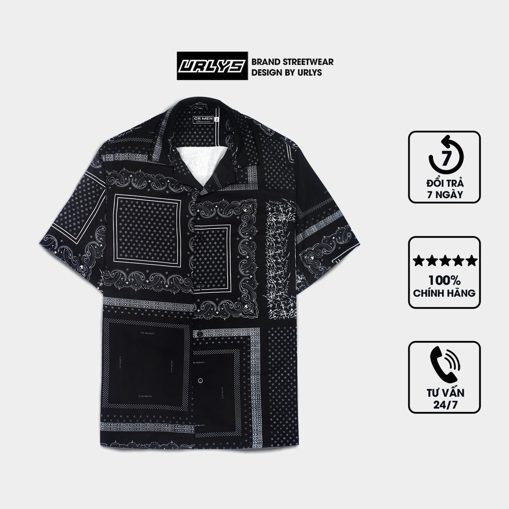 Áo sơ mi tay ngắn nam nữ URLYS form rộng sơ mi họa tiết tay lỡ cổ vest unisex ulzzang Black Bandana