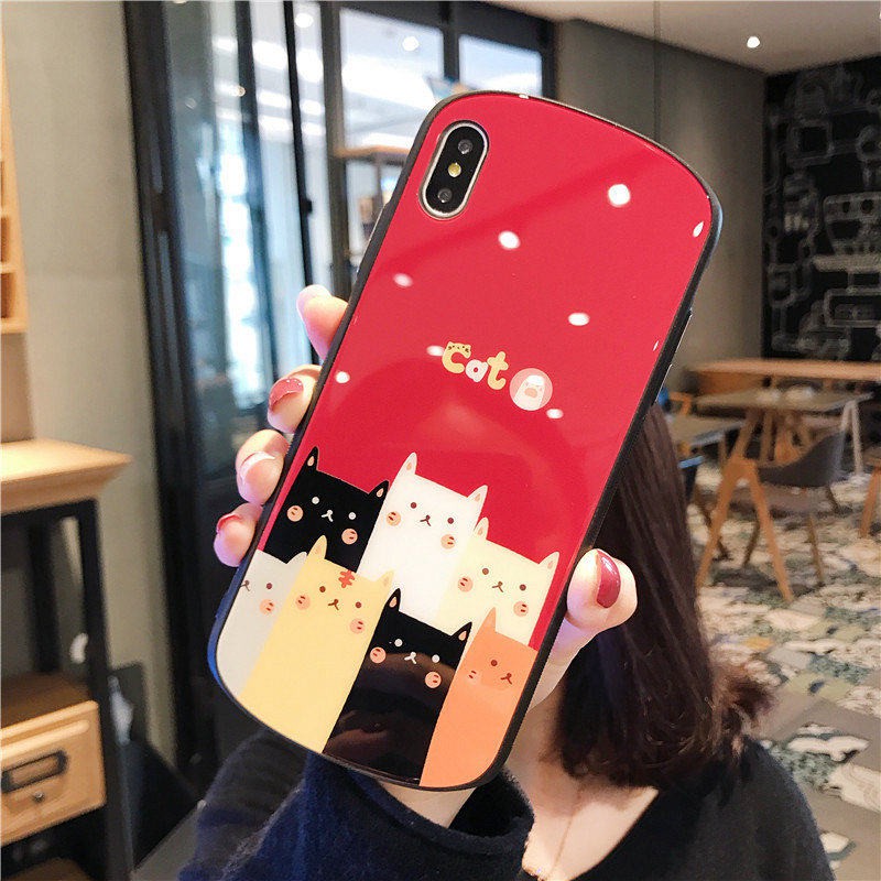 [ IPHONE ] Ốp Lưng Kính Cường Lực Viền Cong Cat - K032