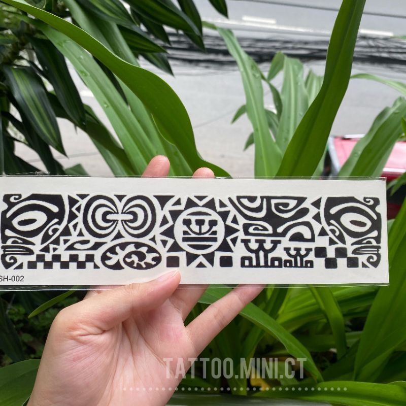 Hình xăm vòng tay cổ chân mẫu hoa văn đen size 23x6cm. Boss tatoo - xăm dán tạm thời