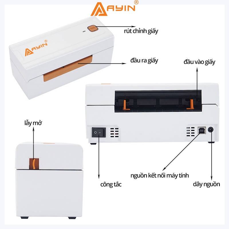 Máy In Nhiệt AYIN In Khổ A6,A7 In Đơn Hàng, Phiếu Gửi, Minicode, Logo Tự Dán, Bảo Hành 12 Tháng