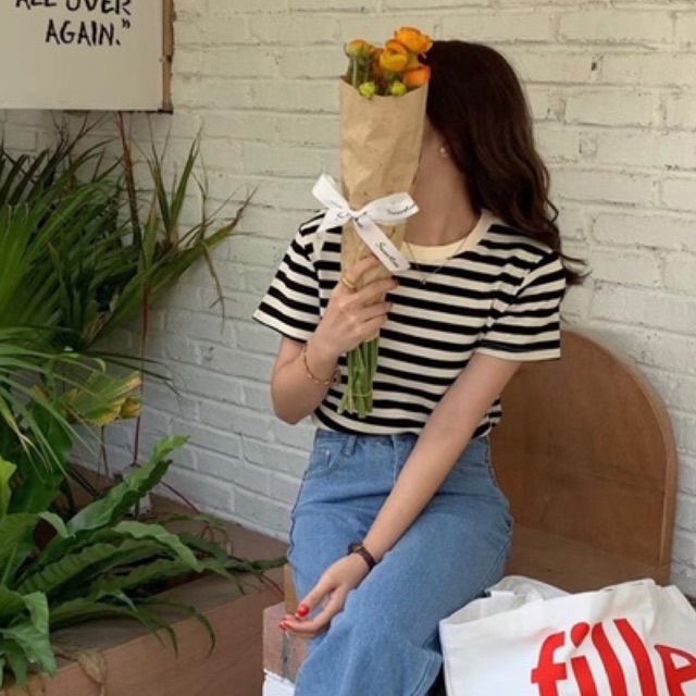 Áo kẻ ngang sợi dệt form vừa cổ tròn (A2805) | BigBuy360 - bigbuy360.vn