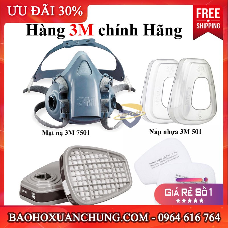 Bộ mặt nạ phòng độc 3M 7502, mặt nạ chống hóa chất, thuốc trừ sâu, nước sơn