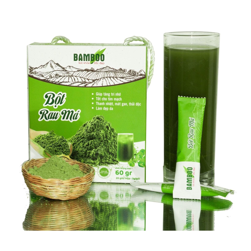 Bột rau má BAMBOO nguyên chất, siêu mịn hỗ trợ giảm cân, làm đẹp da hộp 60g/ 20 gói