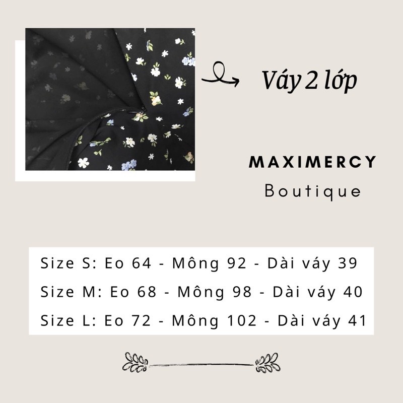 Chân váy xẻ đùi hoa nhí lưng cao hai lớp phối nút