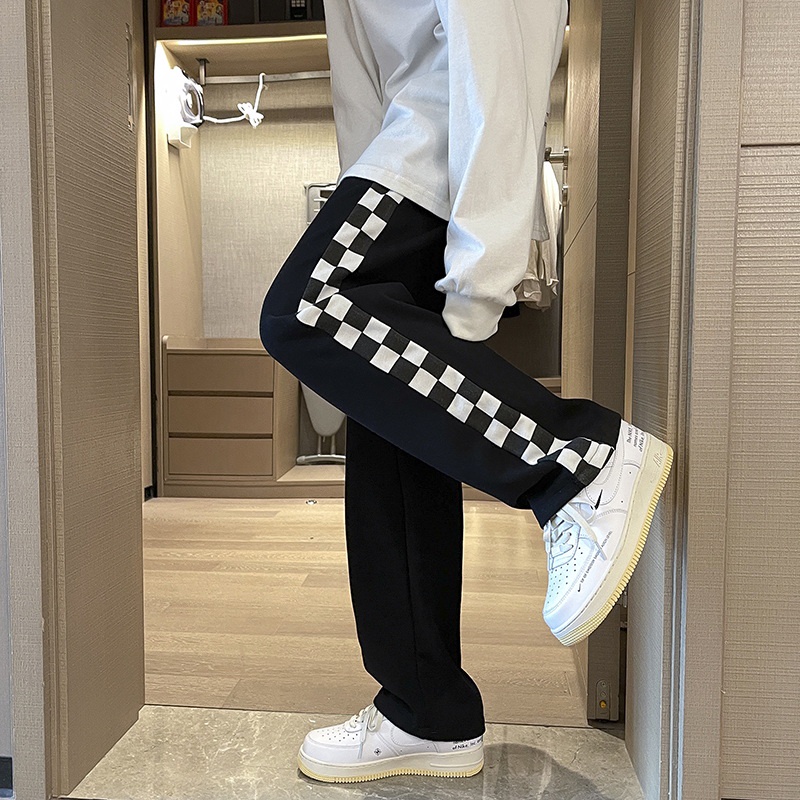 Quần ống rộng Họa Tiết Sọc Caro Phong Cách Hàn Quốc Thời Trang Thu Đông Cho Nam
