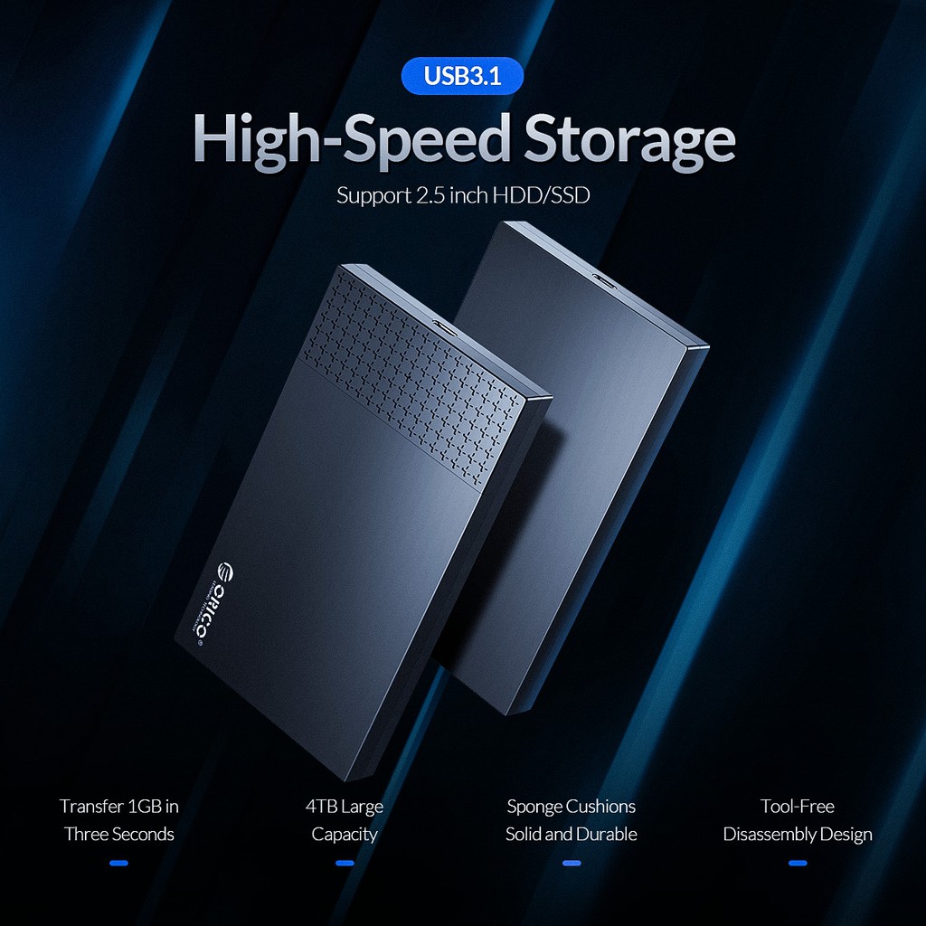 Hộp Đựng Ổ Cứng ORICO 2526C3 2.5&quot; SSD/HDD SATA 3 USB 3.1 Gen2 Type-C - Hàng Chính Hãng