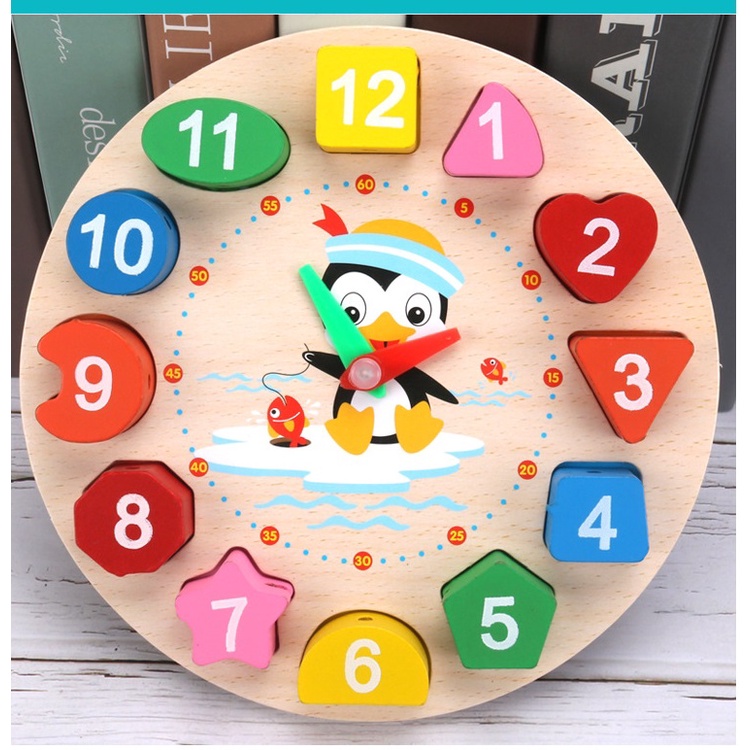 Đồ chơi đồng hồ gỗ, luồn số giúp bé biết thời gian sớm, Đồ chơi Montessories an toàn cho trẻ