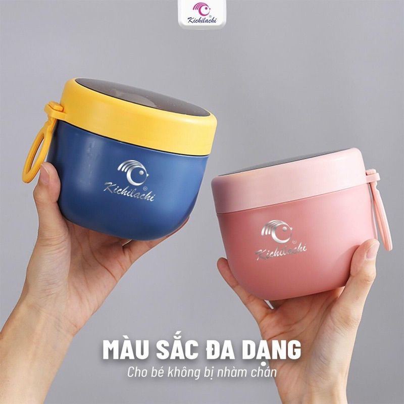 Cặp lồng giữ nhiệt , ủ cháo cho bé Kichi , dung tích 600ml tặng kèm muỗng chất liệu an toàn, tiện lợi