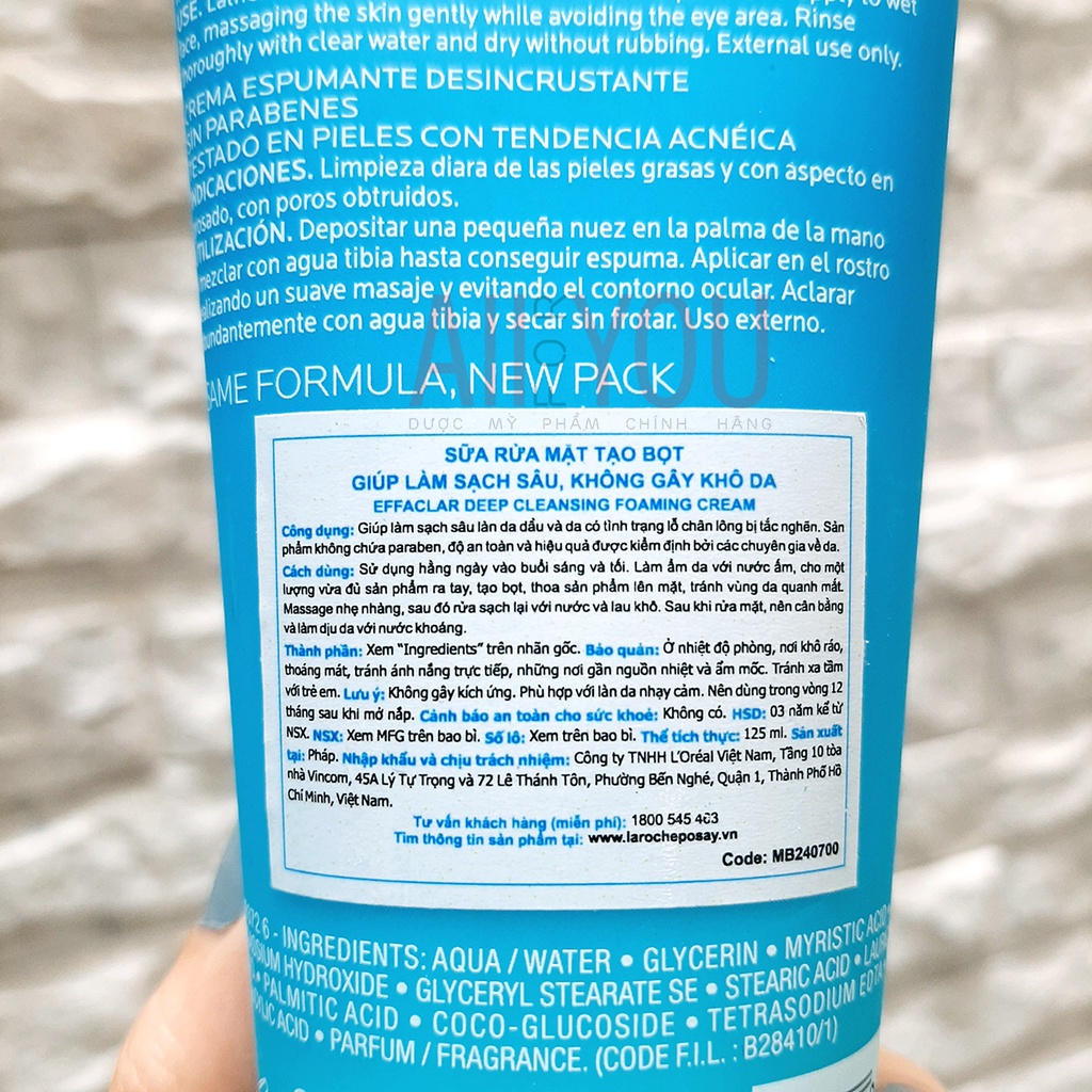 La Roche Posay Effaclar Deep Cleansing Foaming Cream 125mL - Sữa rửa mặt tạo bọt cho da dầu