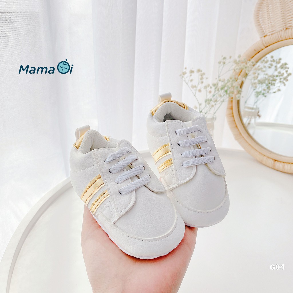 Giày tập đi cho bé giày bata thể thao màu trắng sọc vàng chất da cho bé của Mama Ơi - Thời trang cho bé