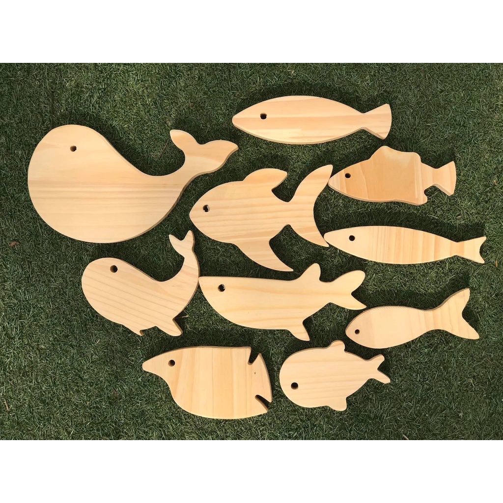 Set 10 con Cá gỗ trang trí dày 15mm