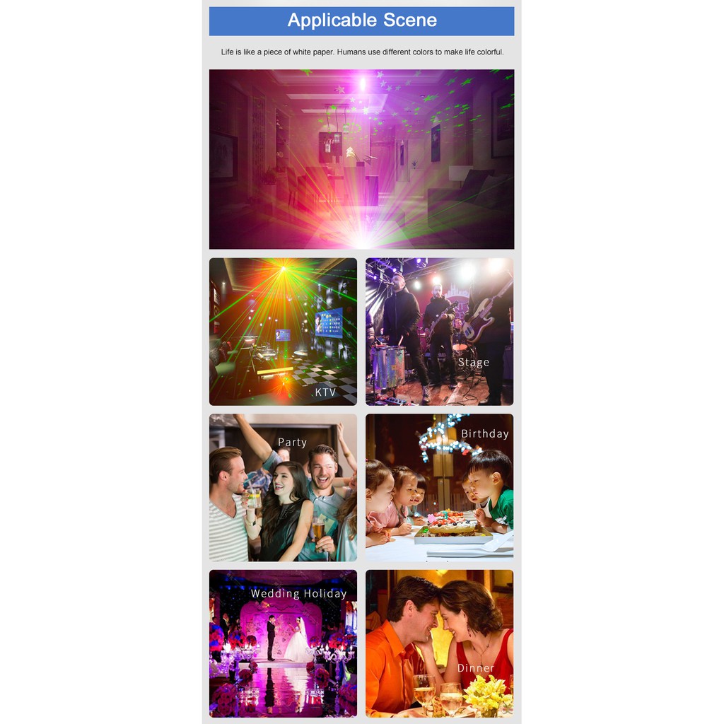 Đèn chiếu laser Party Light được tích hợp cảm ứng nhạc - Đèn bay phòng, sân khấu, karaoke gia đình - Hàng nhập cao cấp