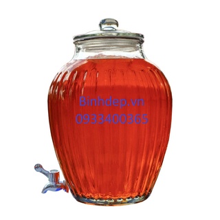 Bình thủy tinh ngâm rượu 10 lít có vòi kiểu dáng bí sọc