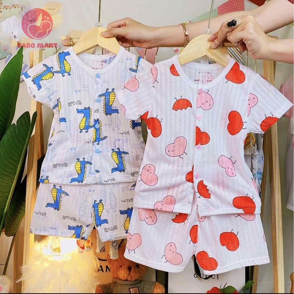 COMBO 5 Bộ Cotton Giấy Cộc Tay Khuy Giữa Thoáng Mát Cho Bé Yêu