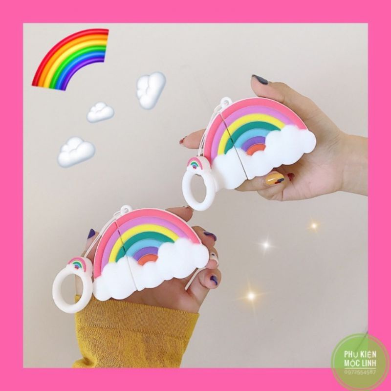 ☘️Tặng kèm móc treo☘️ Case bao Airpod 1 2 Cầu vồng sắc màu - Vỏ bọc Cover đựng tai nghe không dây Airpods...Rainbow