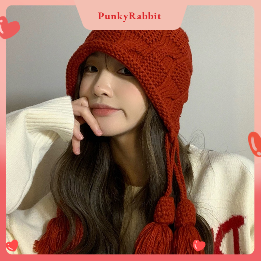 PunkyRabbit Đan Tay Tua Rua Mũ Thoải Mái Chống Gió Mùa Đông Ấm Áp Earflap Nón Cho Thu