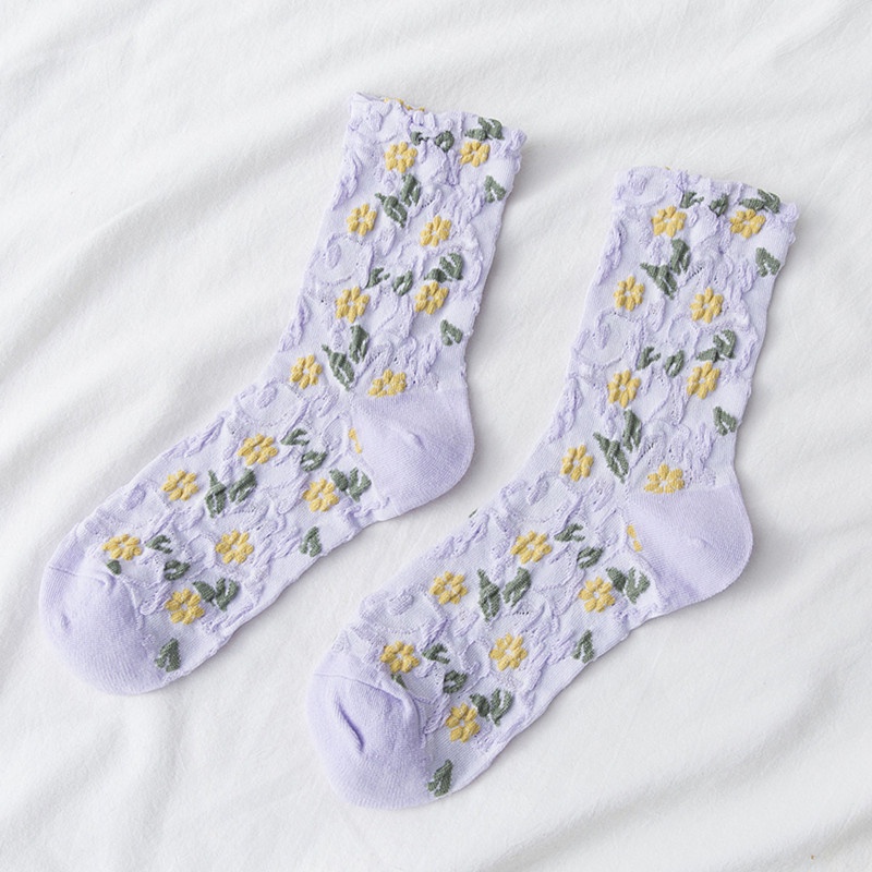 Vớ WAFNHA D243 ống cao vừa in hoa phong cách Hàn Quốc mới cho nữ