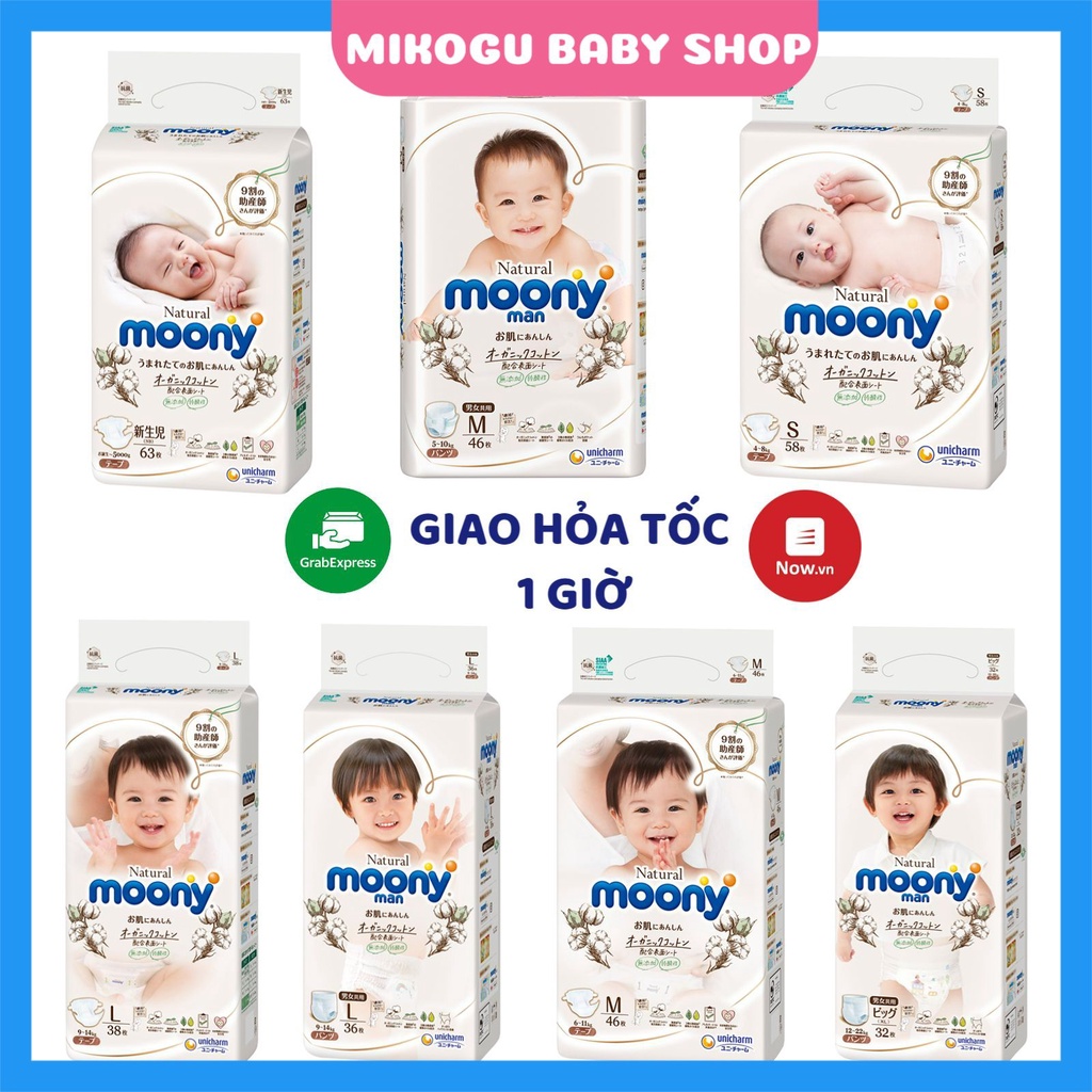 Bỉm Moony Natural 💝FREESHIP💝 Moony Natural Nội Địa Chính Hãng - Bỉm Moony Dán/Quần Đủ Size NB63/S58/