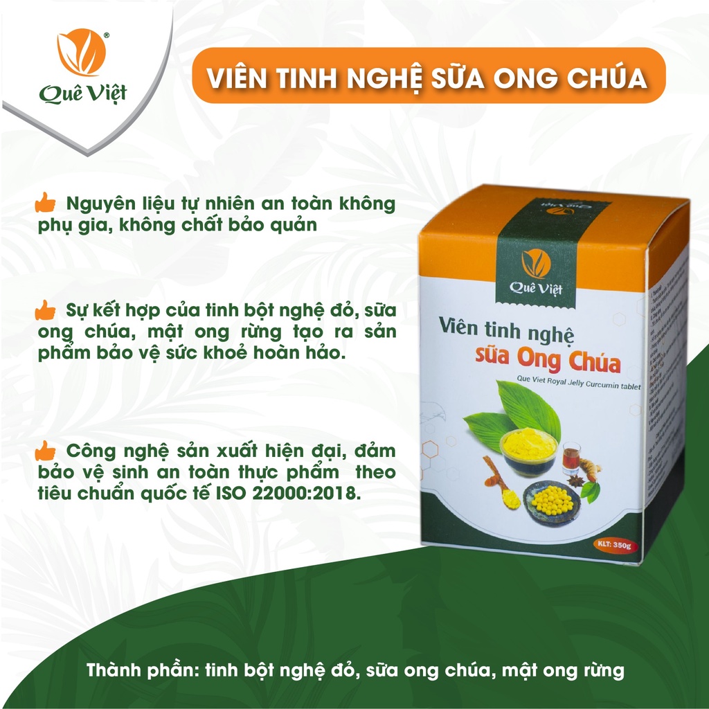Combo 2 hộp nghệ viên mật ong sữa ong chúa Quê Việt tăng cường sức khỏe, làm đẹp da 350gr/hộp
