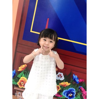 BỘ REN TRẮNG HỞ LƯNG CHO BÉ GÁI