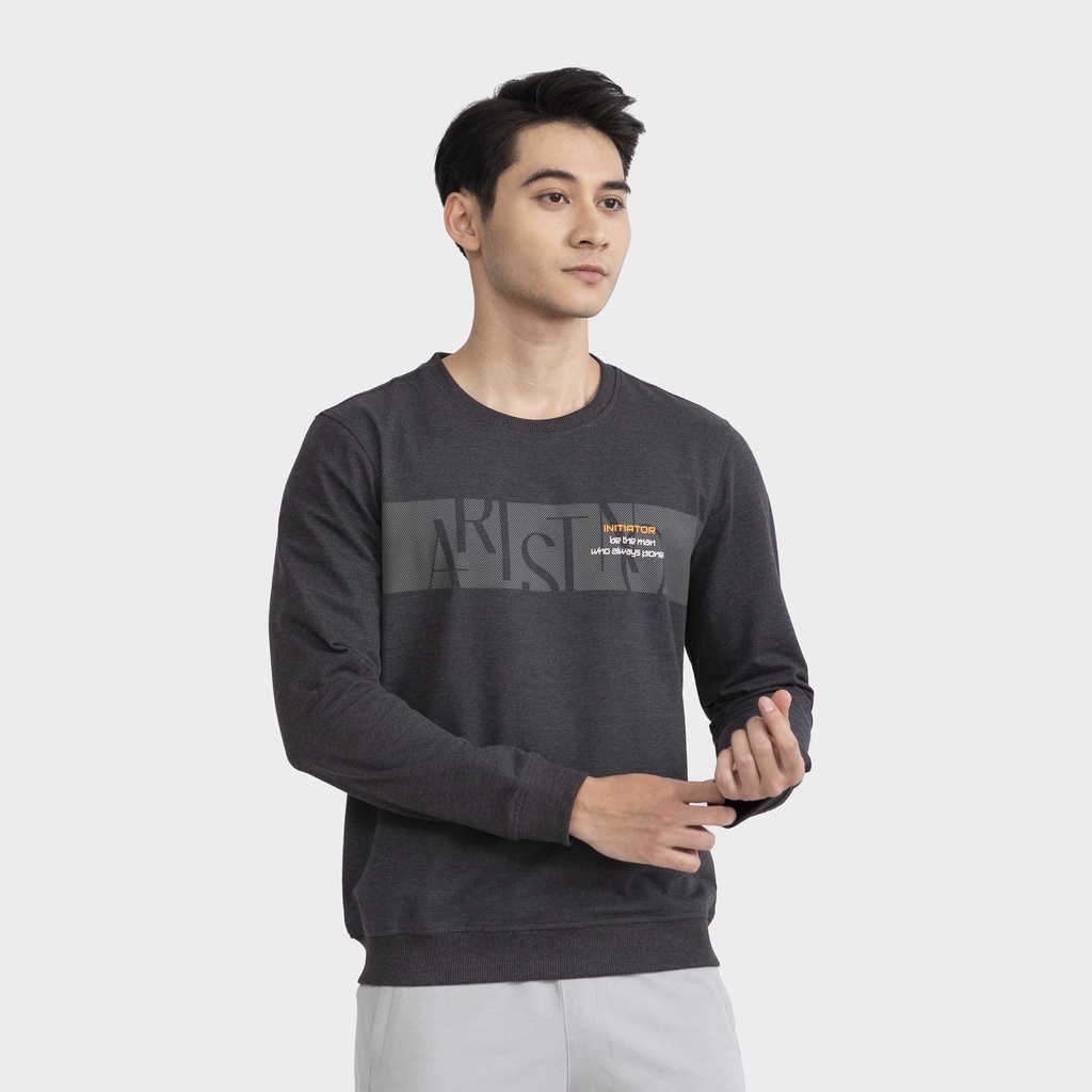 Áo nỉ nam dài tay bo gấu Aristino họa tiết in thân trước thời thượng, nam tính - ASW009W2