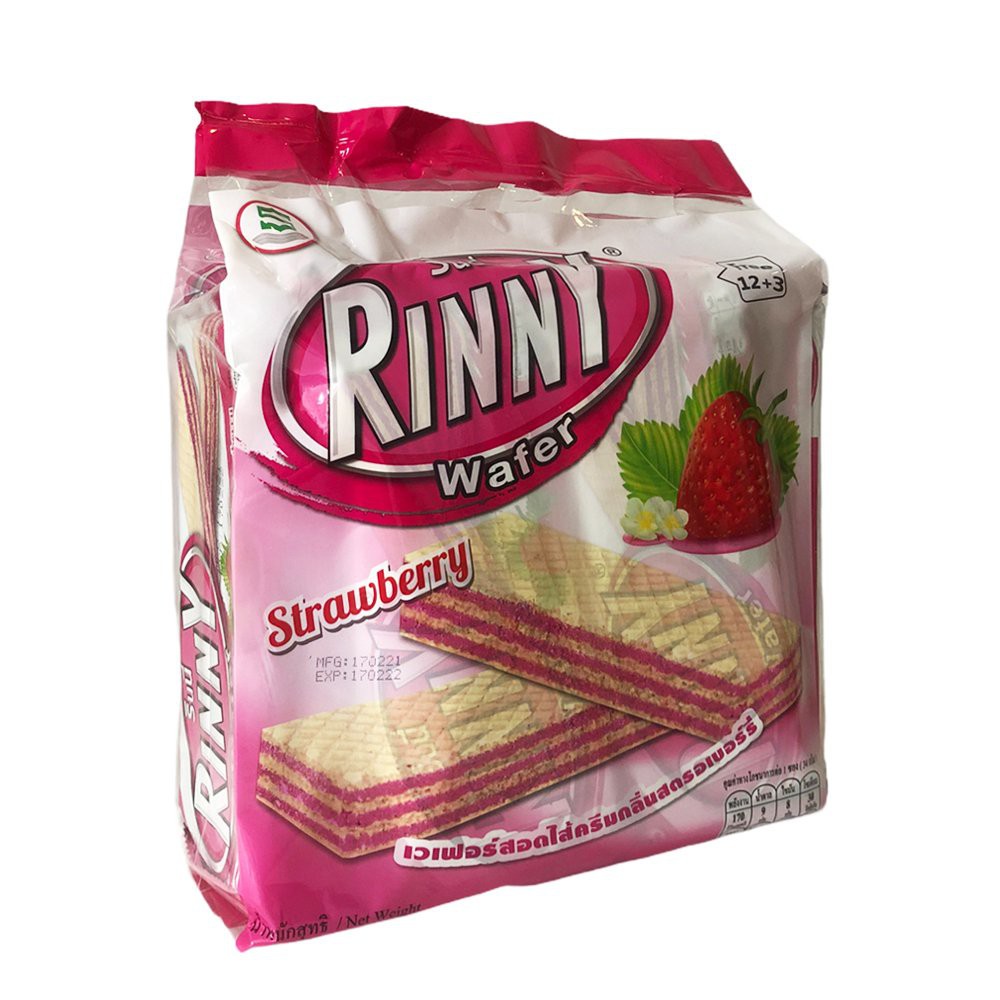 Bánh xốp kem dâu Rinny Wafer 12 gói . tặng kèm 3 gói . bánh xốp Thái Lan Rinny Wafer Strawberry