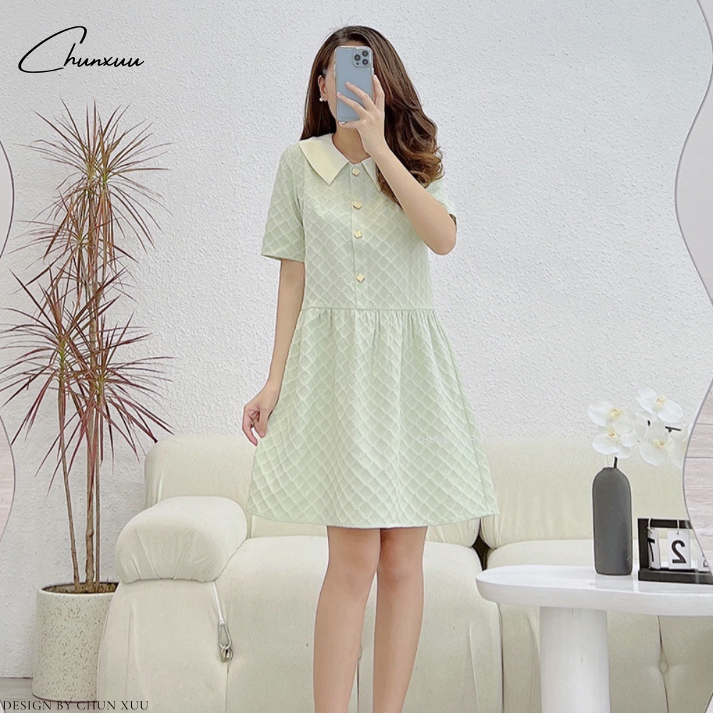 Váy suông nữ thiết kế dáng babydoll họa tiết gân nổi màu sắc trẻ trung, chất vải mềm mát- V05 họa tiết