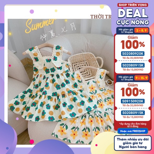 Váy hoa ren cho bé Gái đi Biển đi chơi vào hè 2022 xinh xỉu may bán Shop Size 9-21KG [V52]
