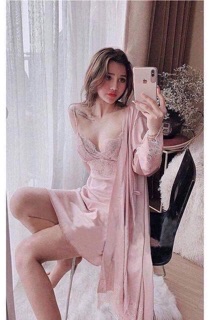Set váy ngủ kèm áo choàng lụa satin cao cấp
