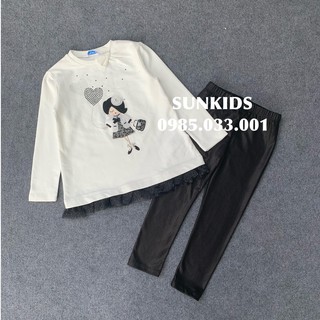 Set áo váy trắng legging hình cô gái